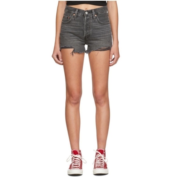 LEVI’S 501 DISTRESSED GRAY JEANS SHORTS - Picture 2 of 11